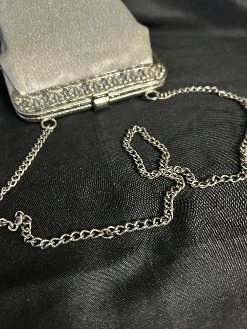 Silver Metallic Evening Clutch Bag with Chain Strap